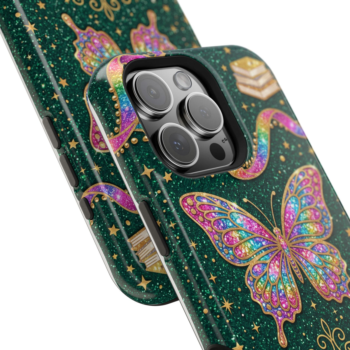 Rainbow Glitter Butterfly Personalized Teacher Phone Case — Wireless Charging Cover