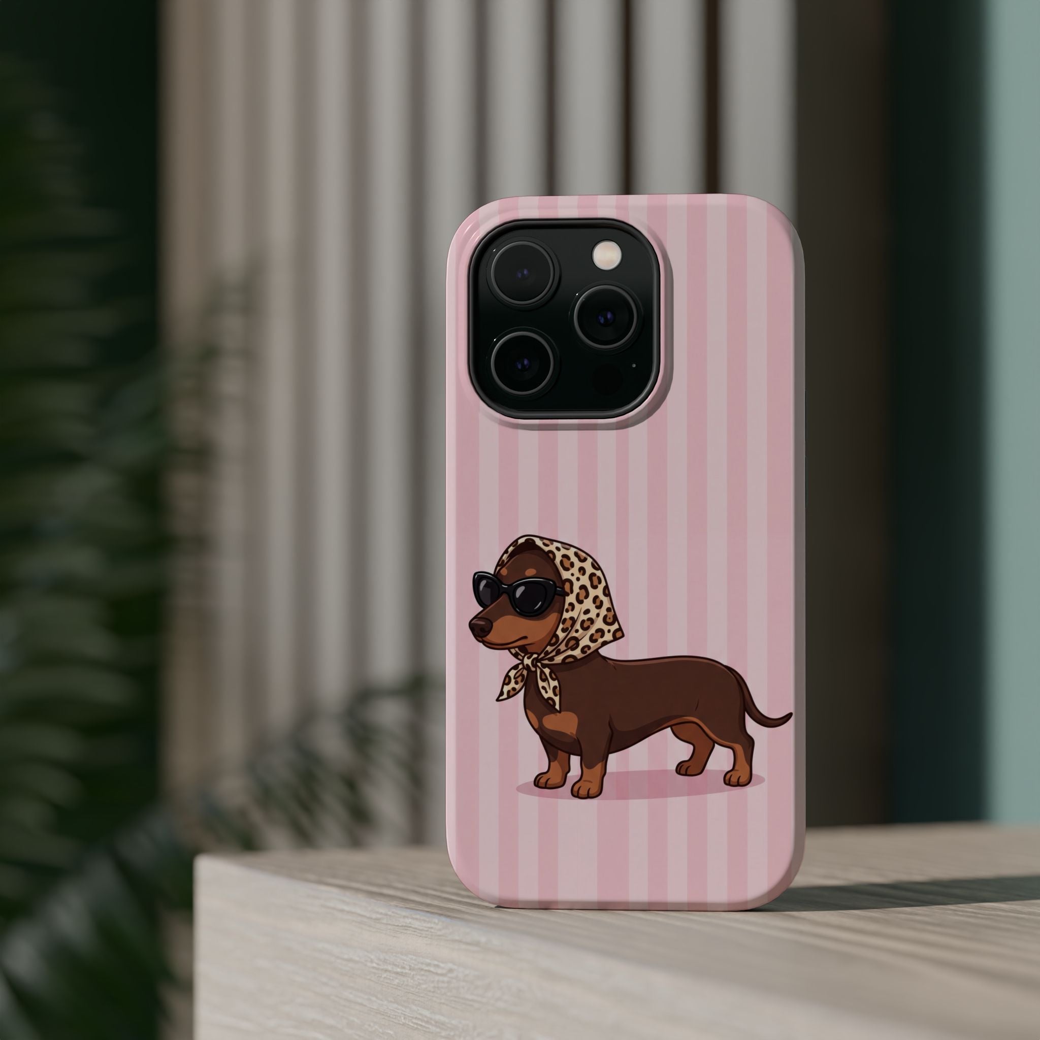 Preppy Dachshund Phone Case — Impact-Resistant Wireless Charging Cover