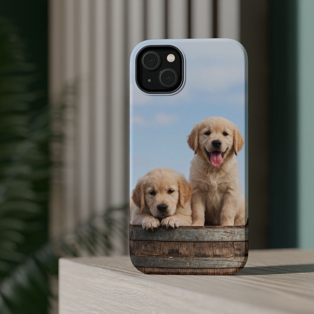 Golden Retriever Puppy Duo Phone Case — Impact-Resistant Wireless Charging Cover