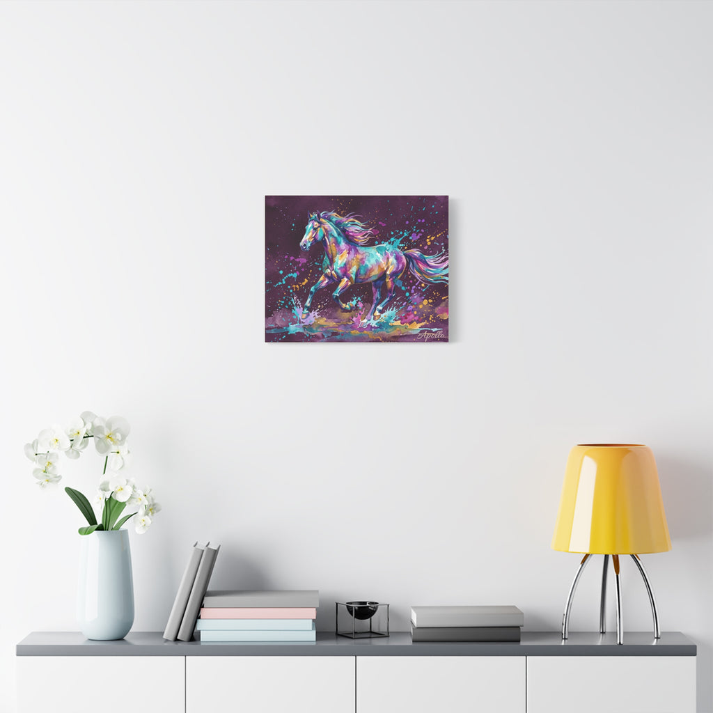 Horse Personalized Canvas | Colorful Watercolor Galloping Horse Wall Art