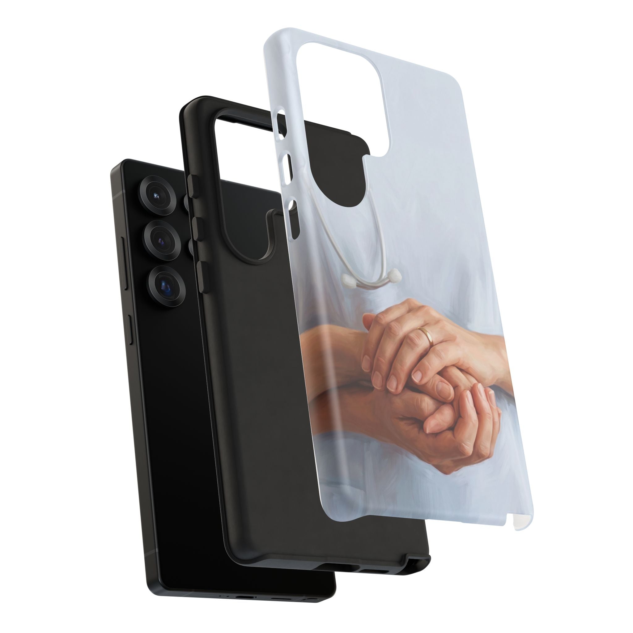Nurse's Comforting Hands Phone Case | Caring Hands & Stethoscope Illustration | iPhone & Samsung
