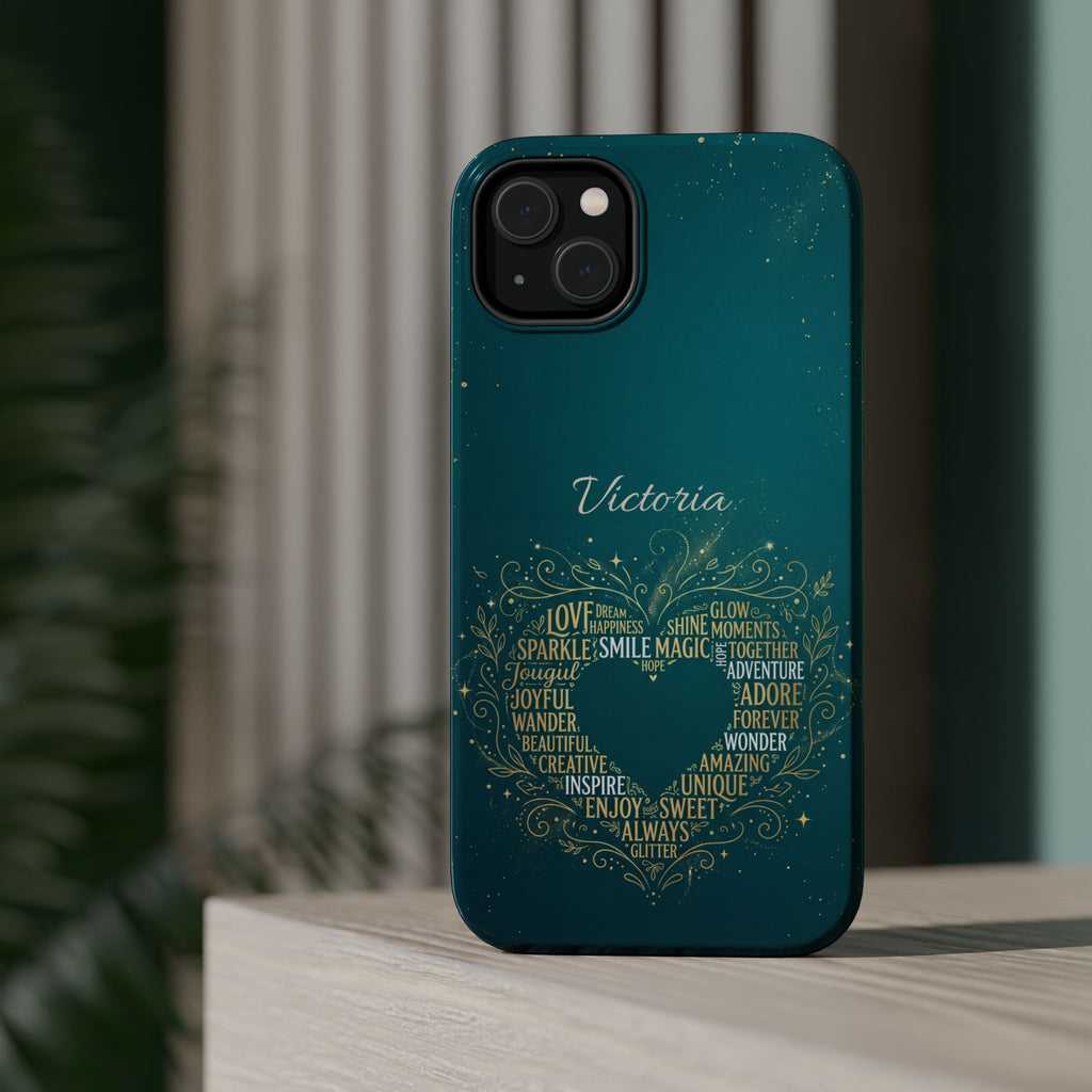 Personalized Teacher Heart Word Art Phone Case — Impact-Resistant Wireless Charging Cover