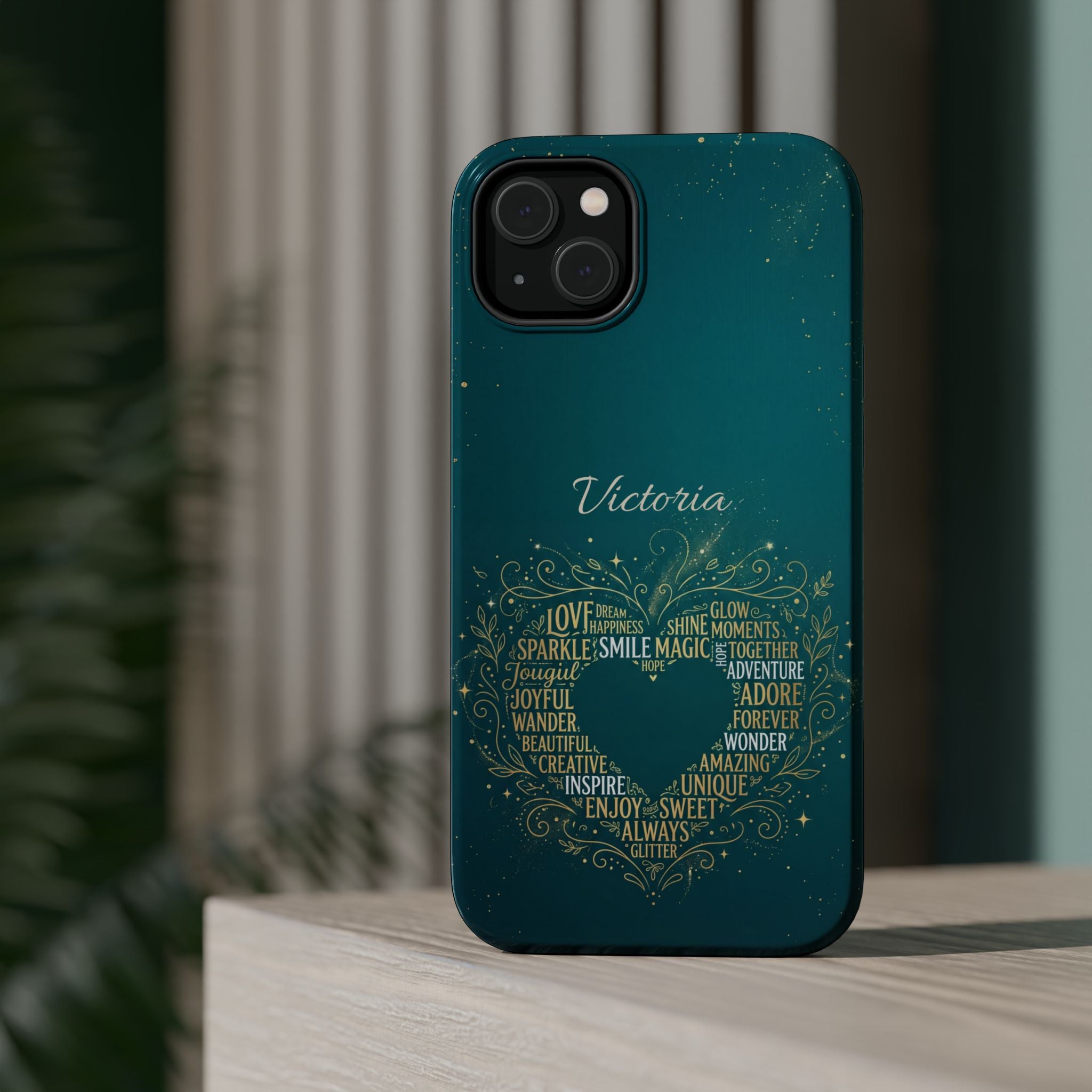 Personalized Teacher Heart Word Art Phone Case — Impact-Resistant Wireless Charging Cover