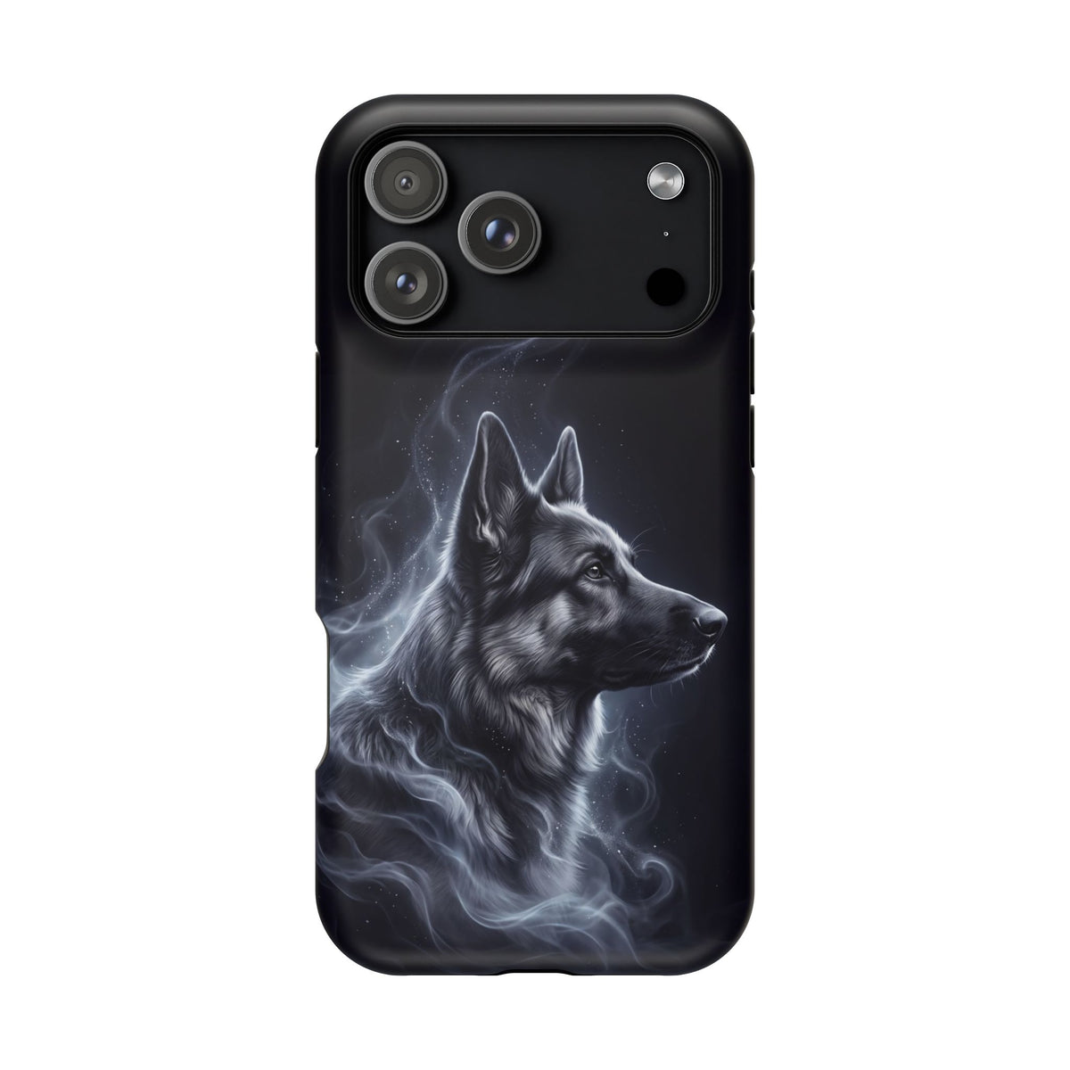 German Shepherd Phone Case | Silver Moonlight Mist Art — Tough Magnetic Case with Wireless Charging