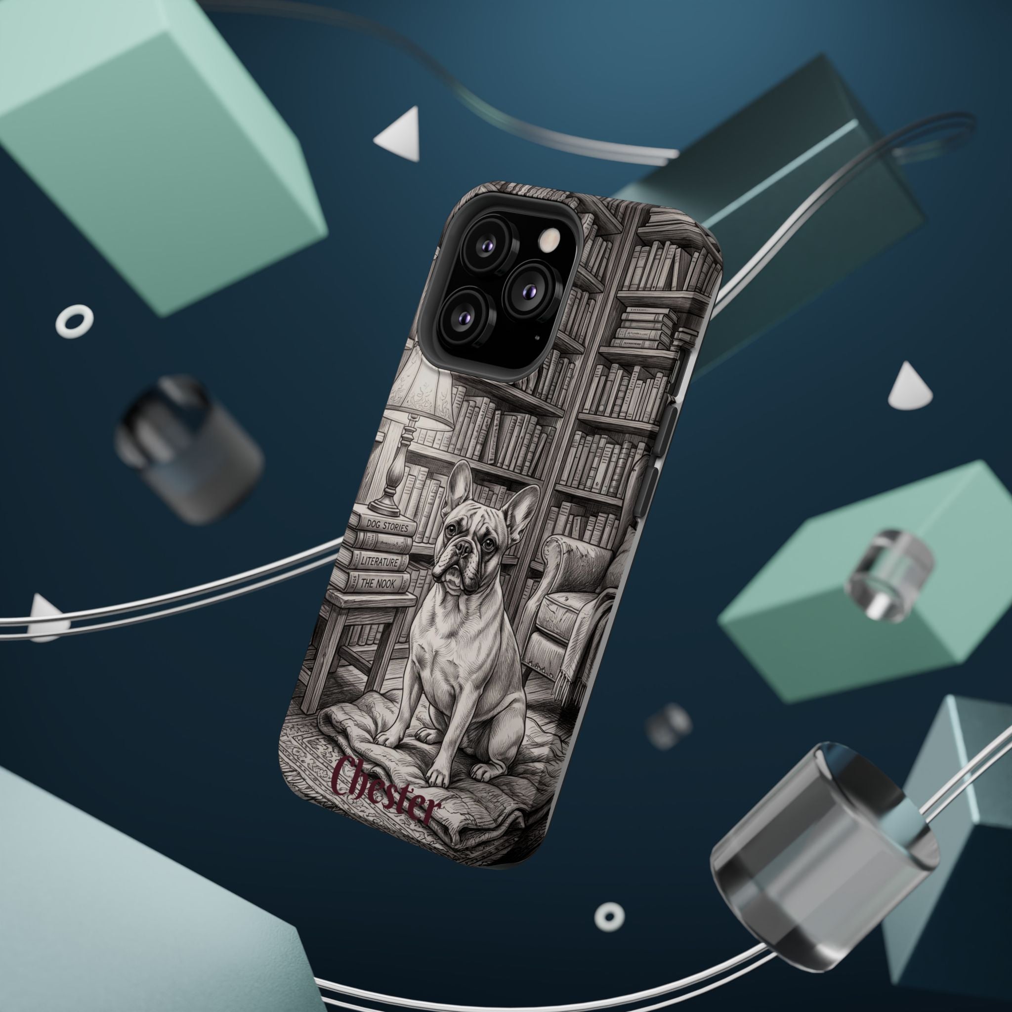 Personalized French Bulldog Library Study Phone Case — Wireless Charging Cover