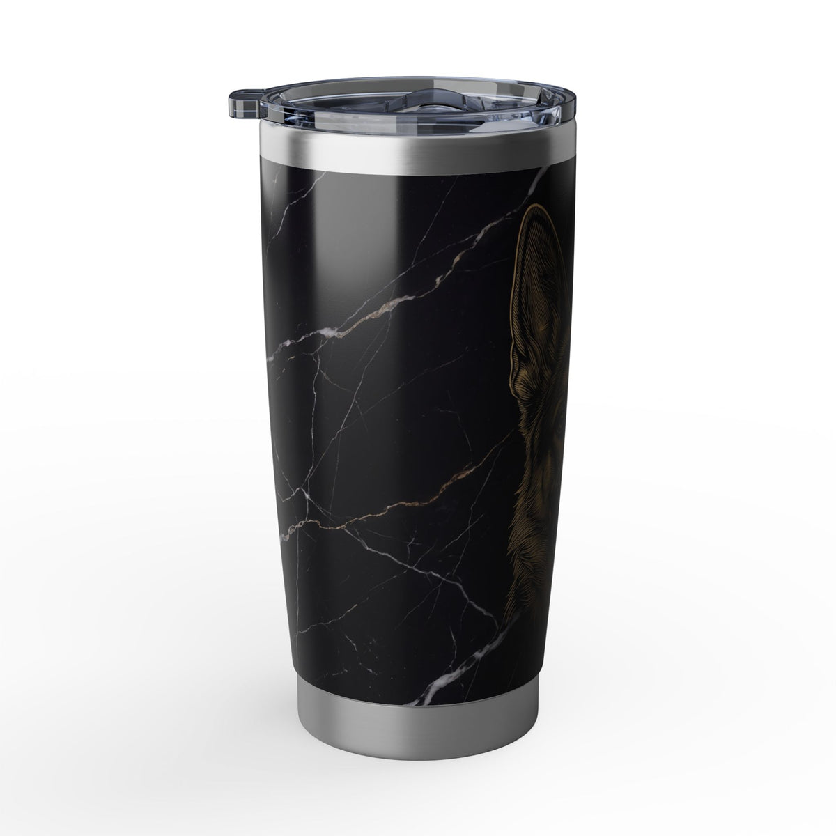 German Shepherd Tumbler | Gold Engraved Marble Art — 20 oz Stainless Travel Mug