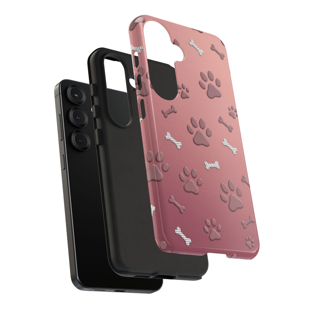 iPhone & Samsung Phone Case | Paw Print & Bone  | Dusty Rose Pattern Case for Frenchie Lovers