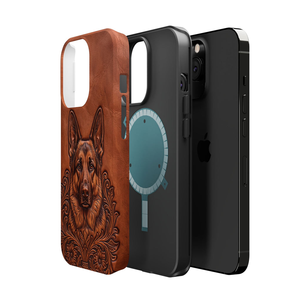 German Shepherd Phone Case | Western Tooled Art — Tough Magnetic Case with Wireless Charging