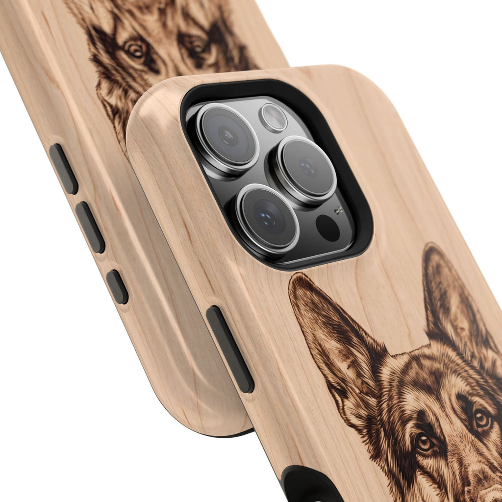 German Shepherd Phone Case | Pyrography Art — Tough Magnetic Case with Wireless Charging