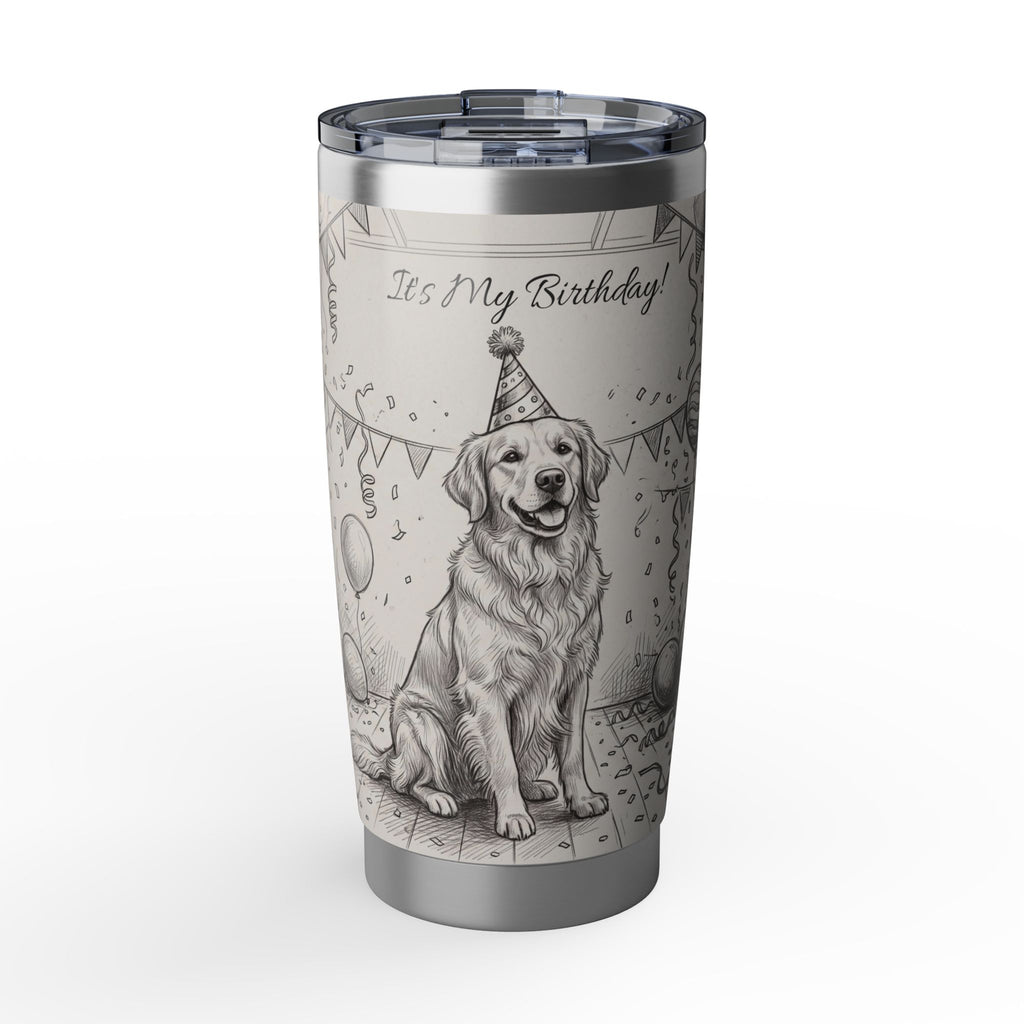 Golden Retriever Tumbler Personalized – 20 oz Stainless Steel Travel Mug with Custom Name, Birthday Celebration Design