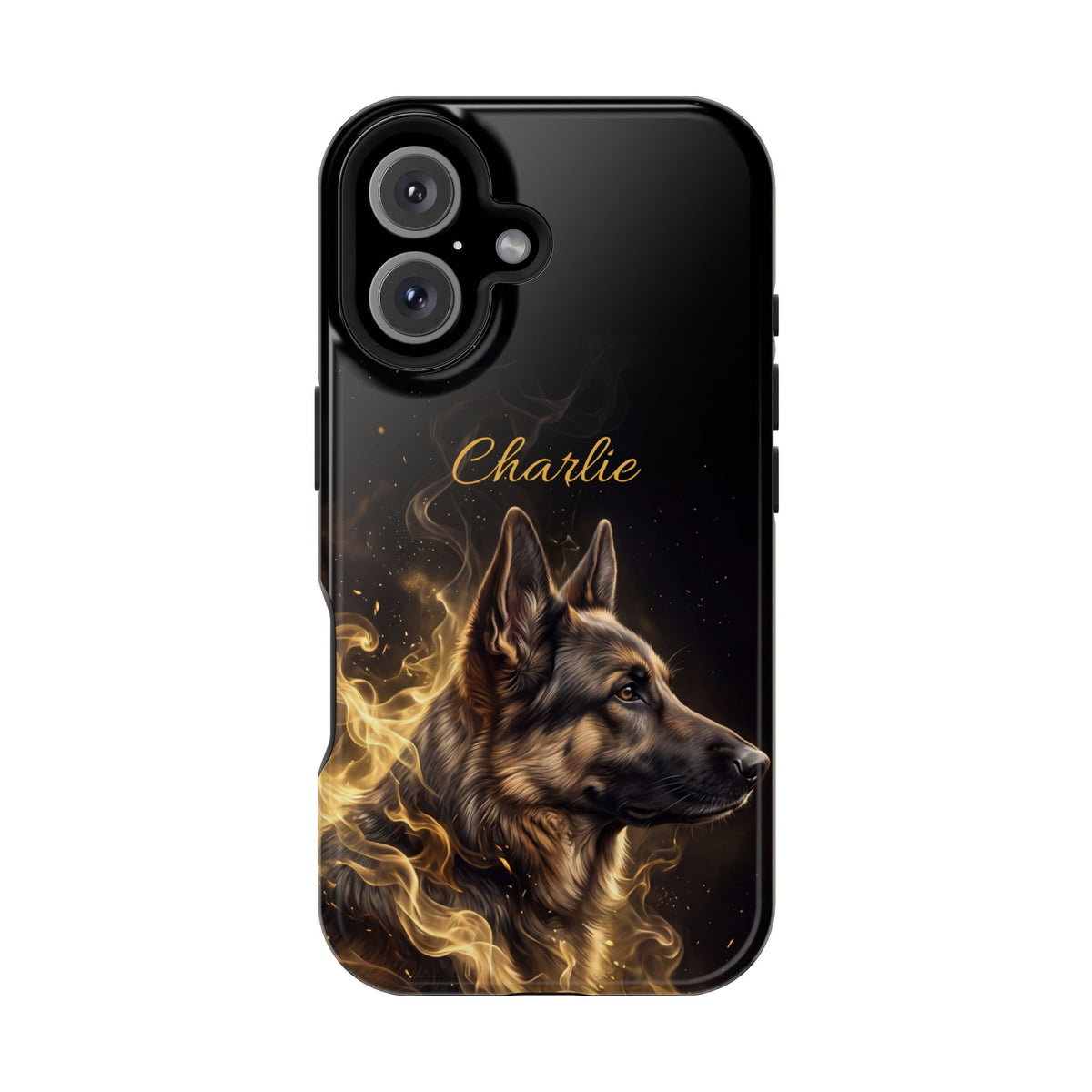 German Shepherd Phone Case | Personalized Golden Smoke Art — Tough Magnetic Case with Wireless Charging