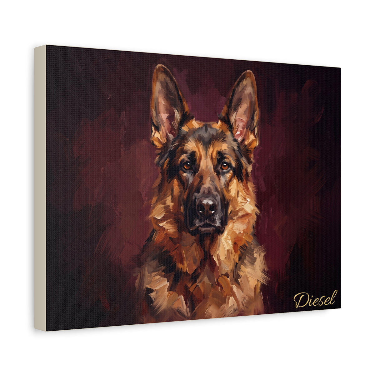 German Shepherd Personalized Canvas | Classic Burgundy Oil Painting Wall Art