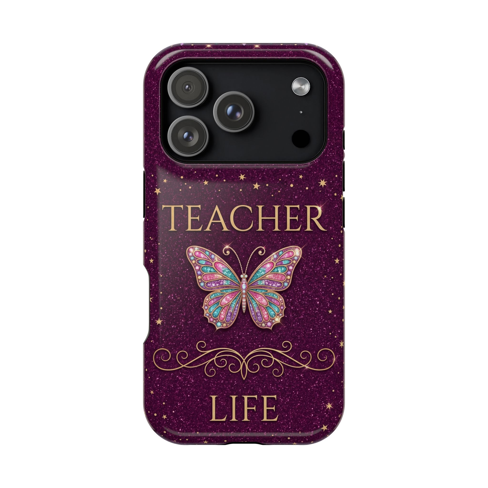 Teacher Life Glitter Butterfly Phone Case — Wireless Charging Cover