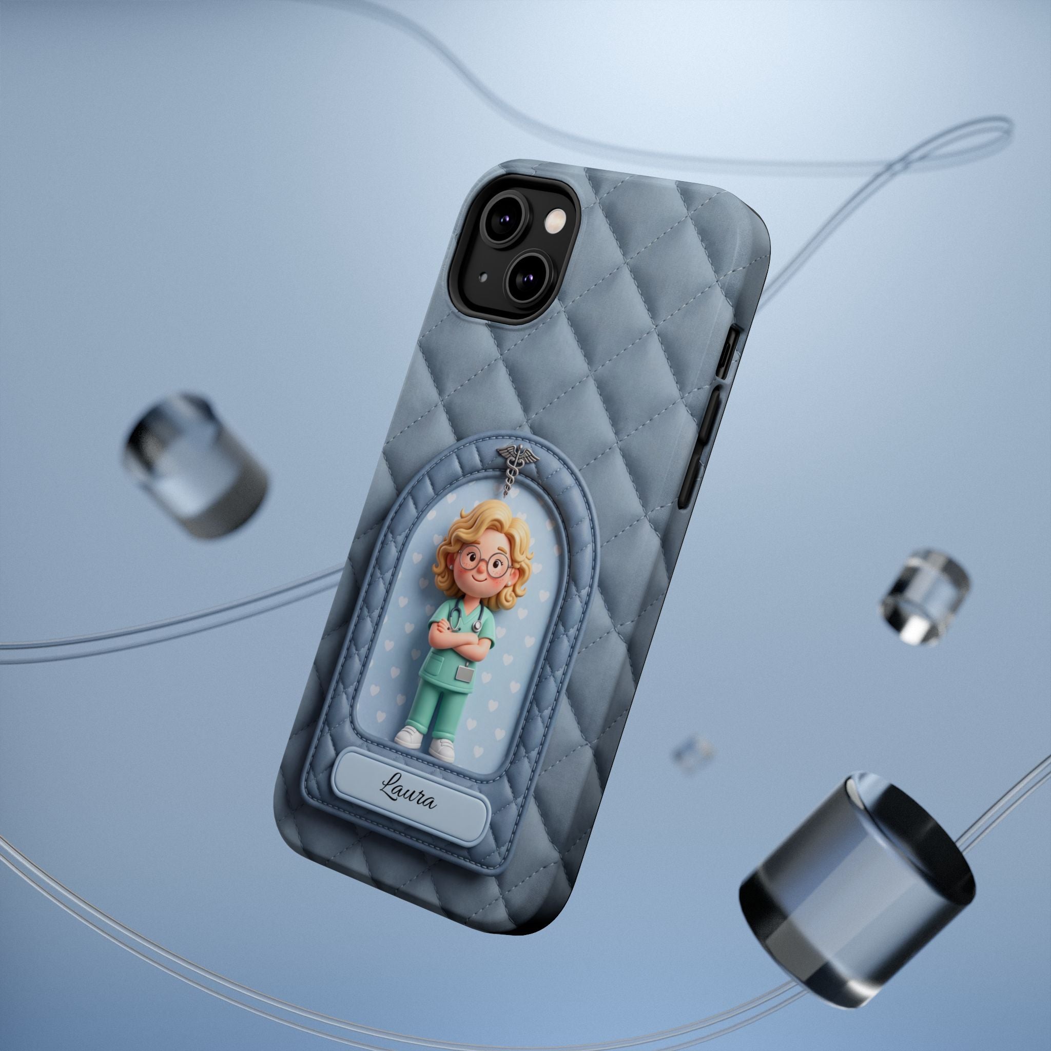 Personalized Quilted Nurse Phone Case — Wireless Charging Cover
