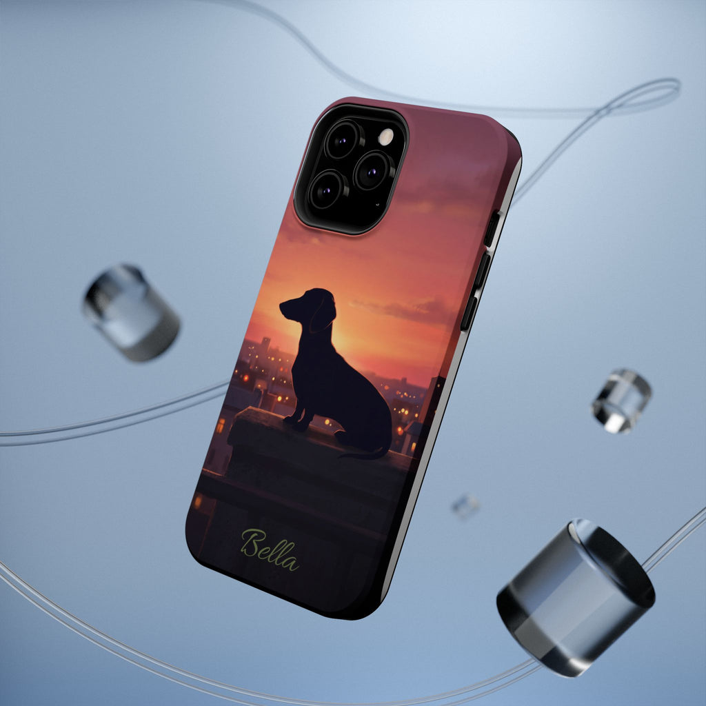 Personalized Dachshund Rooftop Sunset Phone Case — Wireless Charging Cover