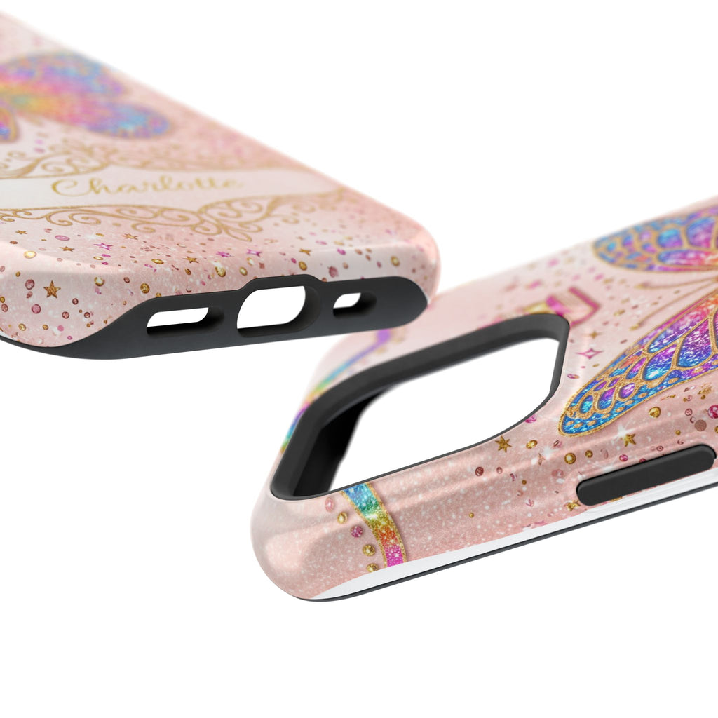 Blush Glitter Butterfly Personalized Teacher Phone Case — Wireless Charging Cover
