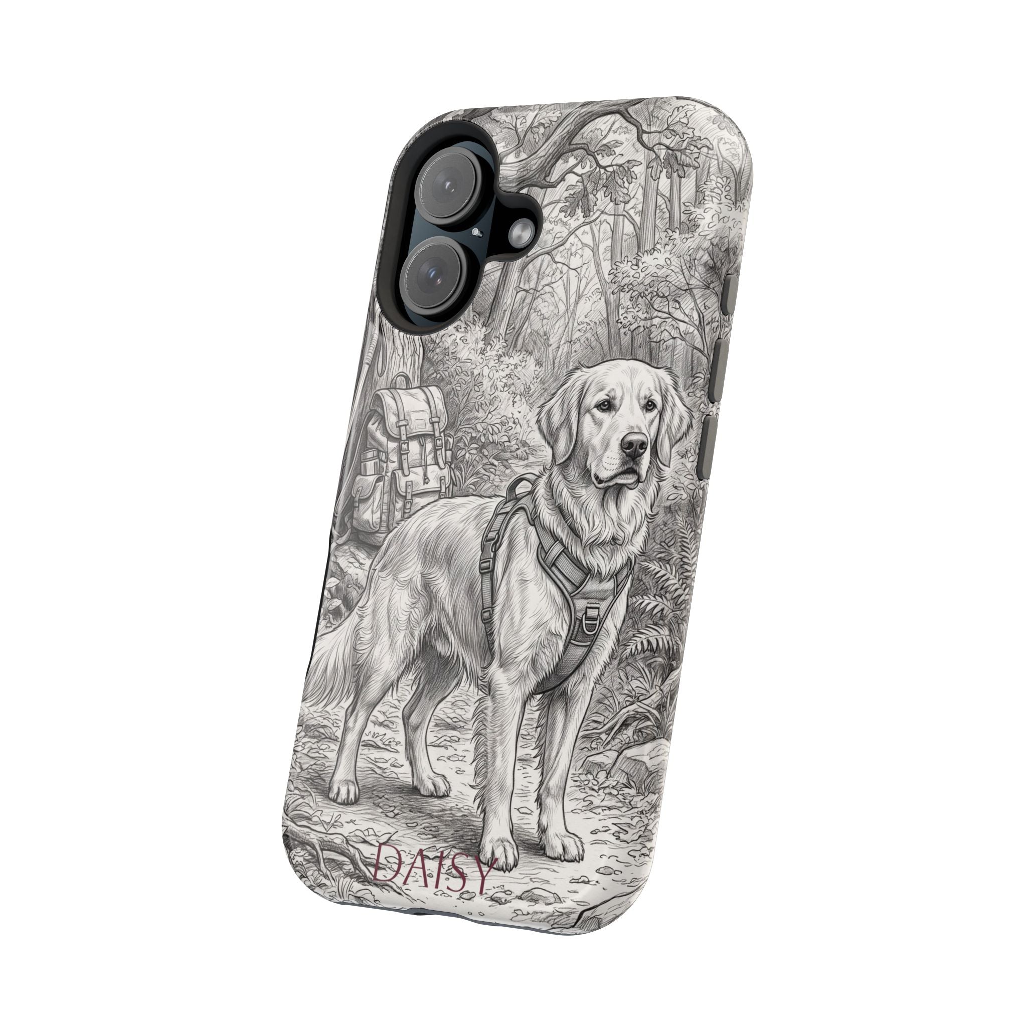 Personalized Golden Retriever Woodland Trail Phone Case — Wireless Charging Cover