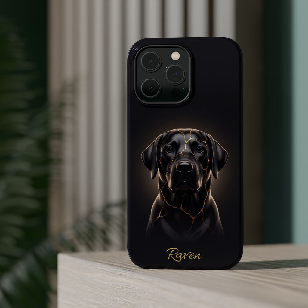 Personalized Obsidian Kintsugi Labrador Phone Case — Tough Magnetic Case with Wireless Charging