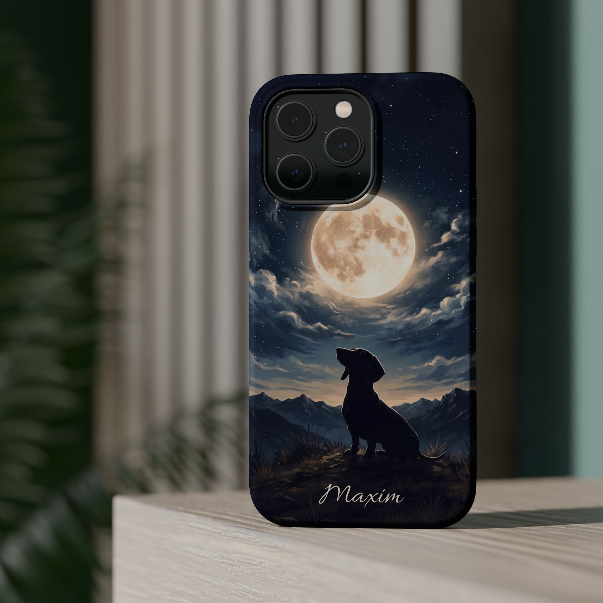 Personalized Dachshund Moonlight Phone Case — Wireless Charging Cover