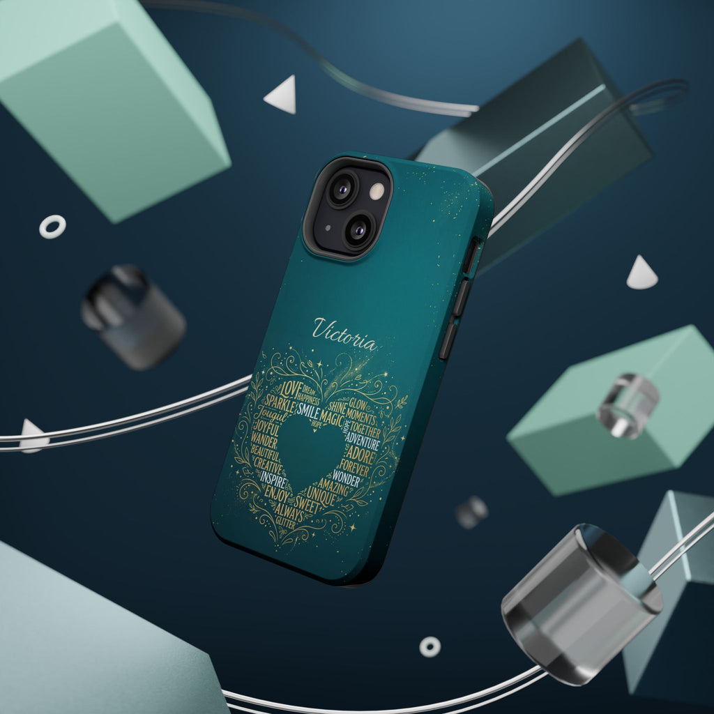 Personalized Teacher Heart Word Art Phone Case — Impact-Resistant Wireless Charging Cover