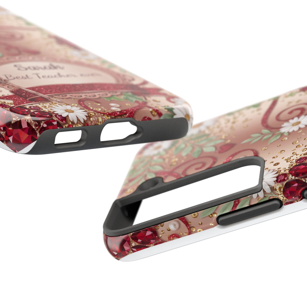 Personalized Teacher Phone Case — Custom Name and Message - Floral Jeweled Design