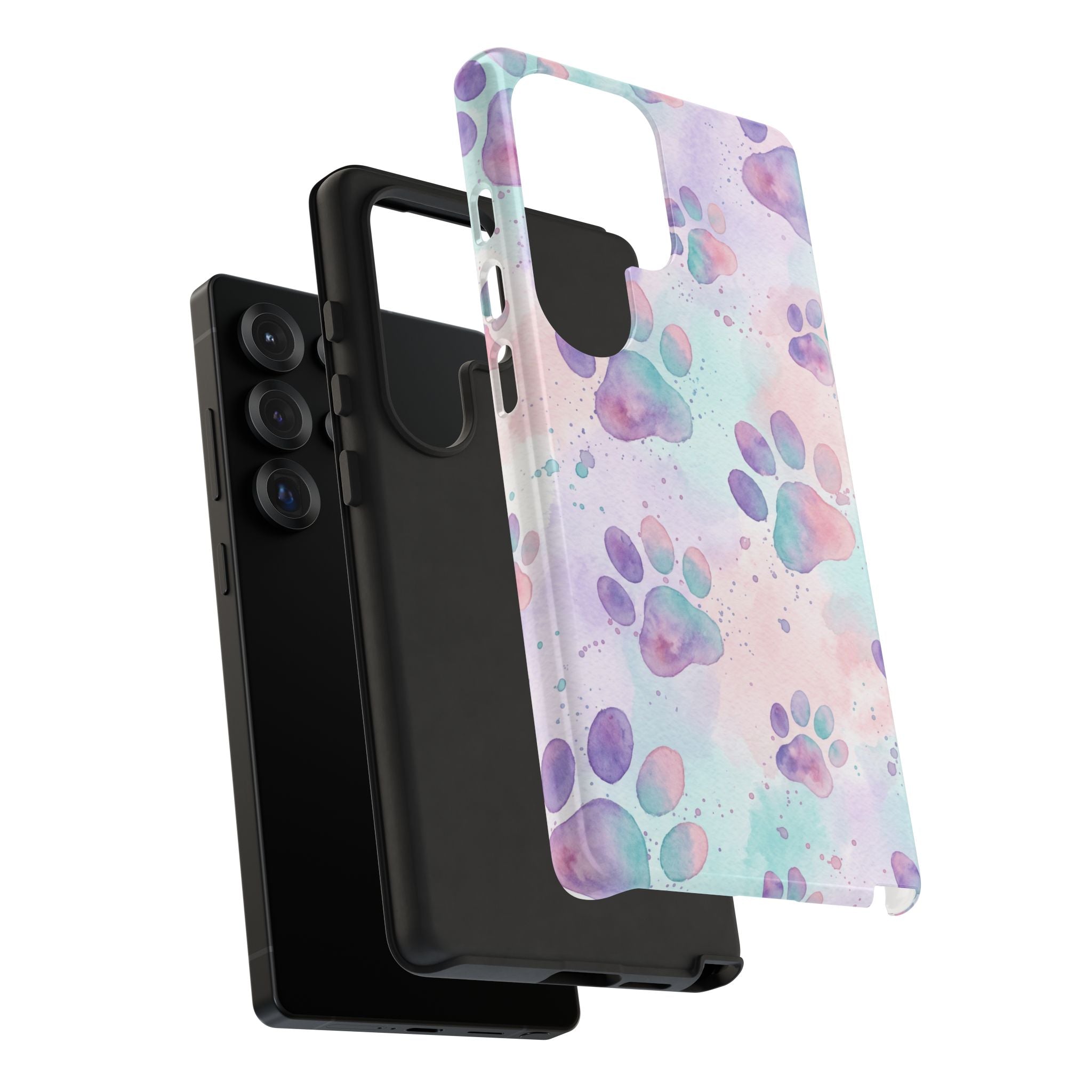 Watercolor Paw Print Phone Case | Pastel Purple, Teal & Pink Artistic Pattern | Samsung & iPhone