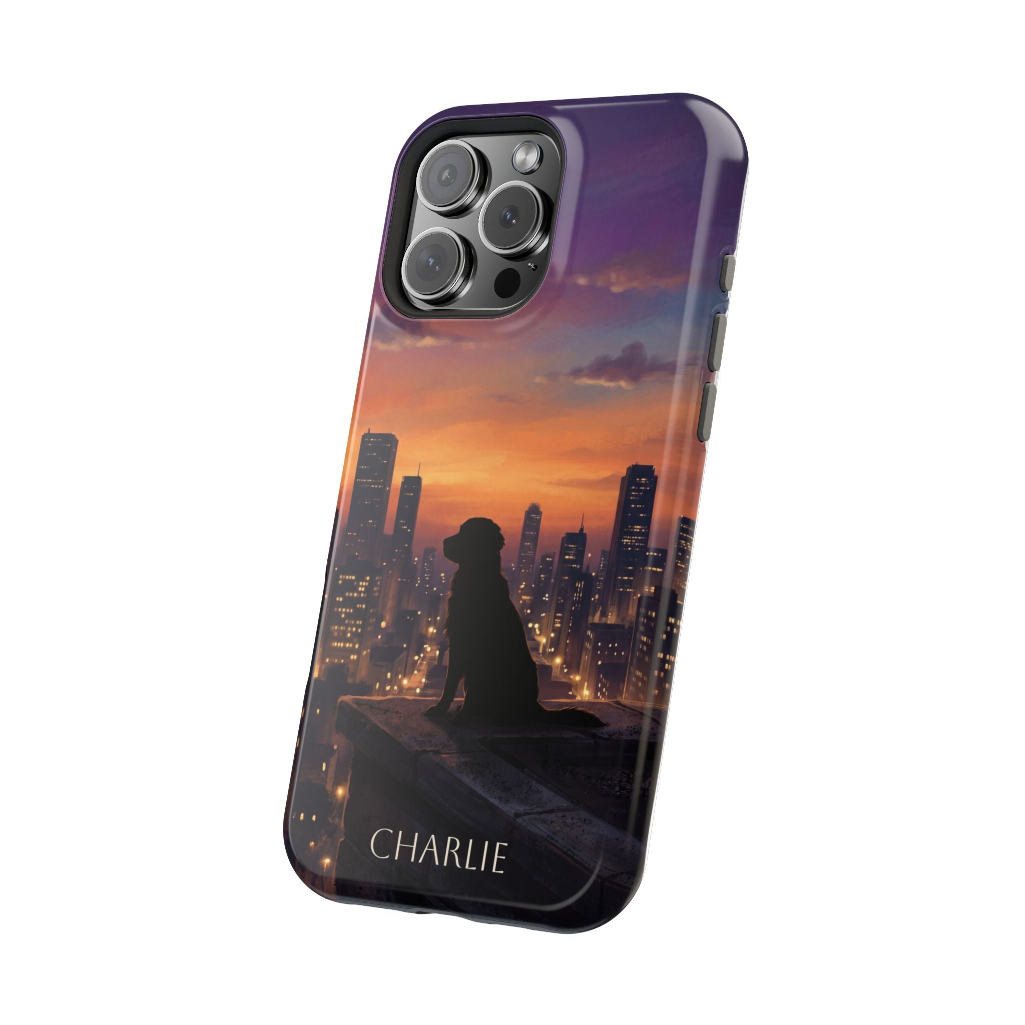 Personalized Golden Retriever City Skyline Phone Case — Wireless Charging Cover