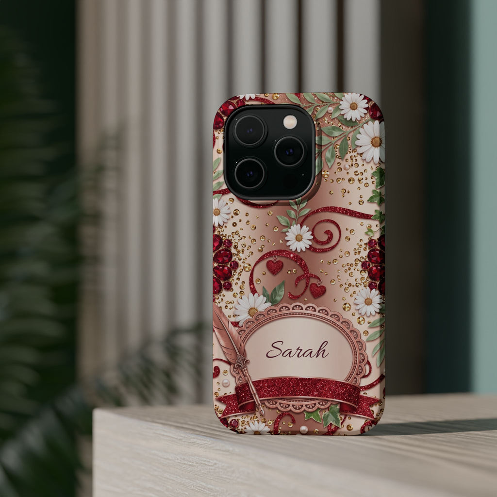 Personalized Vintage Floral Teacher Phone Case — Wireless Charging Cover