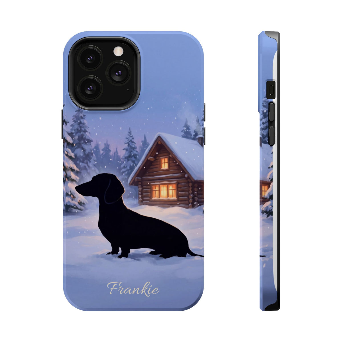 Personalized Dachshund Winter Cabin Phone Case — Wireless Charging Cover