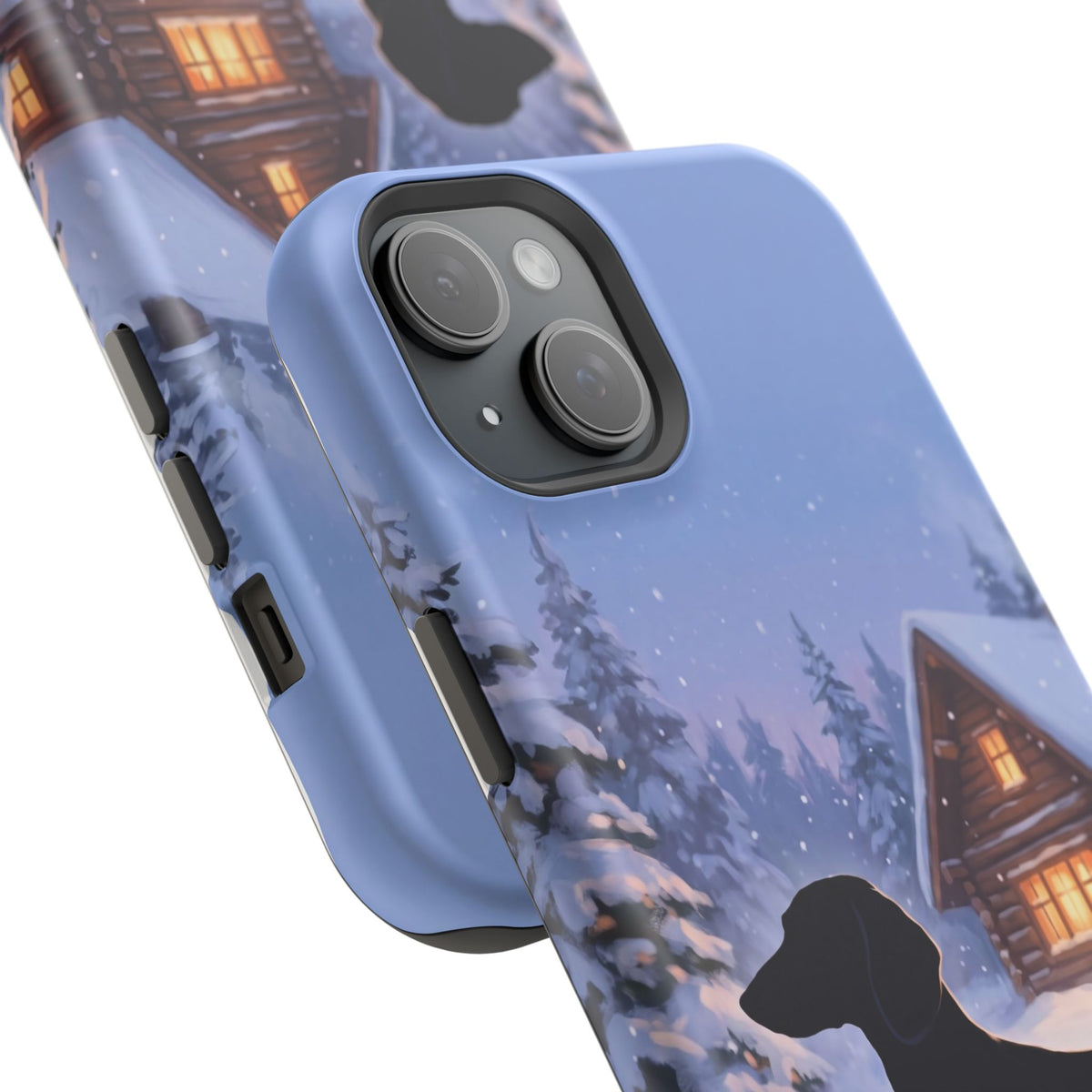 Personalized Dachshund Winter Cabin Phone Case — Wireless Charging Cover