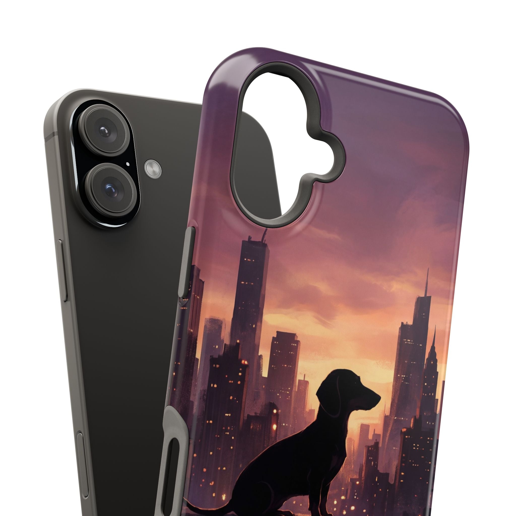 Personalized Dachshund City Skyline Phone Case — Wireless Charging Cover