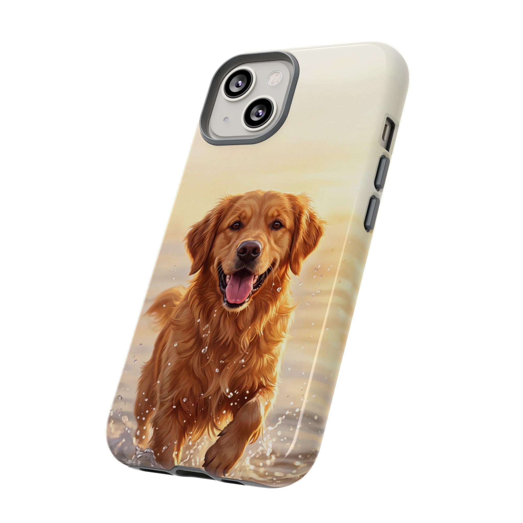 Golden Retriever Splashing in Water Phone Case | Joyful Dog at Golden Hour | iPhone & Samsung