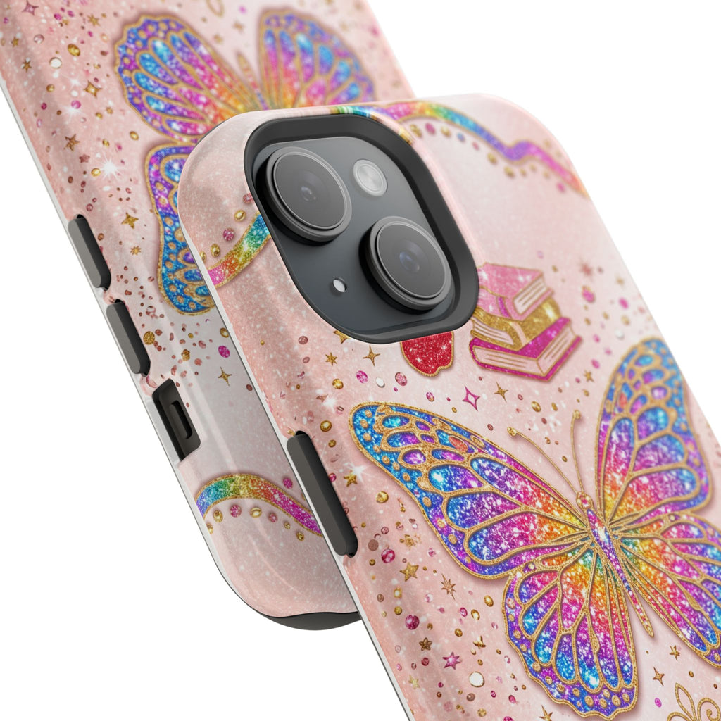 Blush Glitter Butterfly Personalized Teacher Phone Case — Wireless Charging Cover