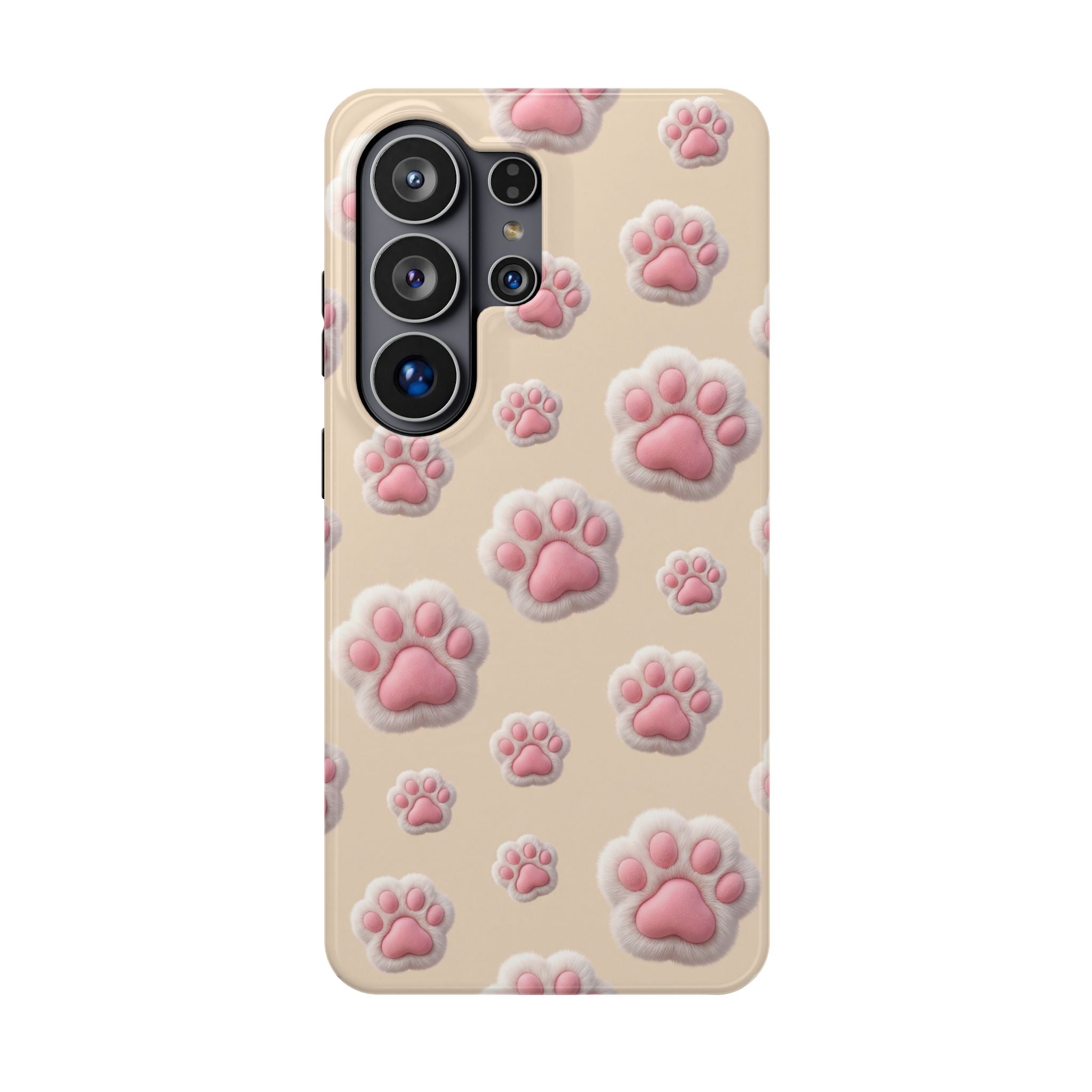 Pink Paw Print Phone Case — Impact-Resistant Wireless Charging Cover