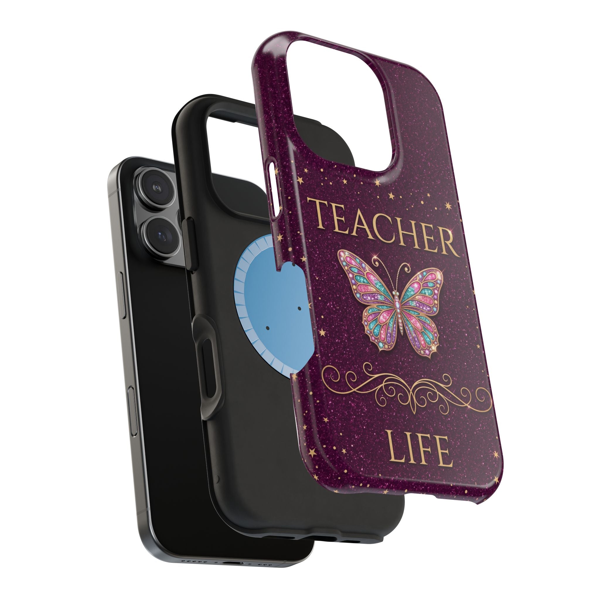 Teacher Life Glitter Butterfly Phone Case — Wireless Charging Cover