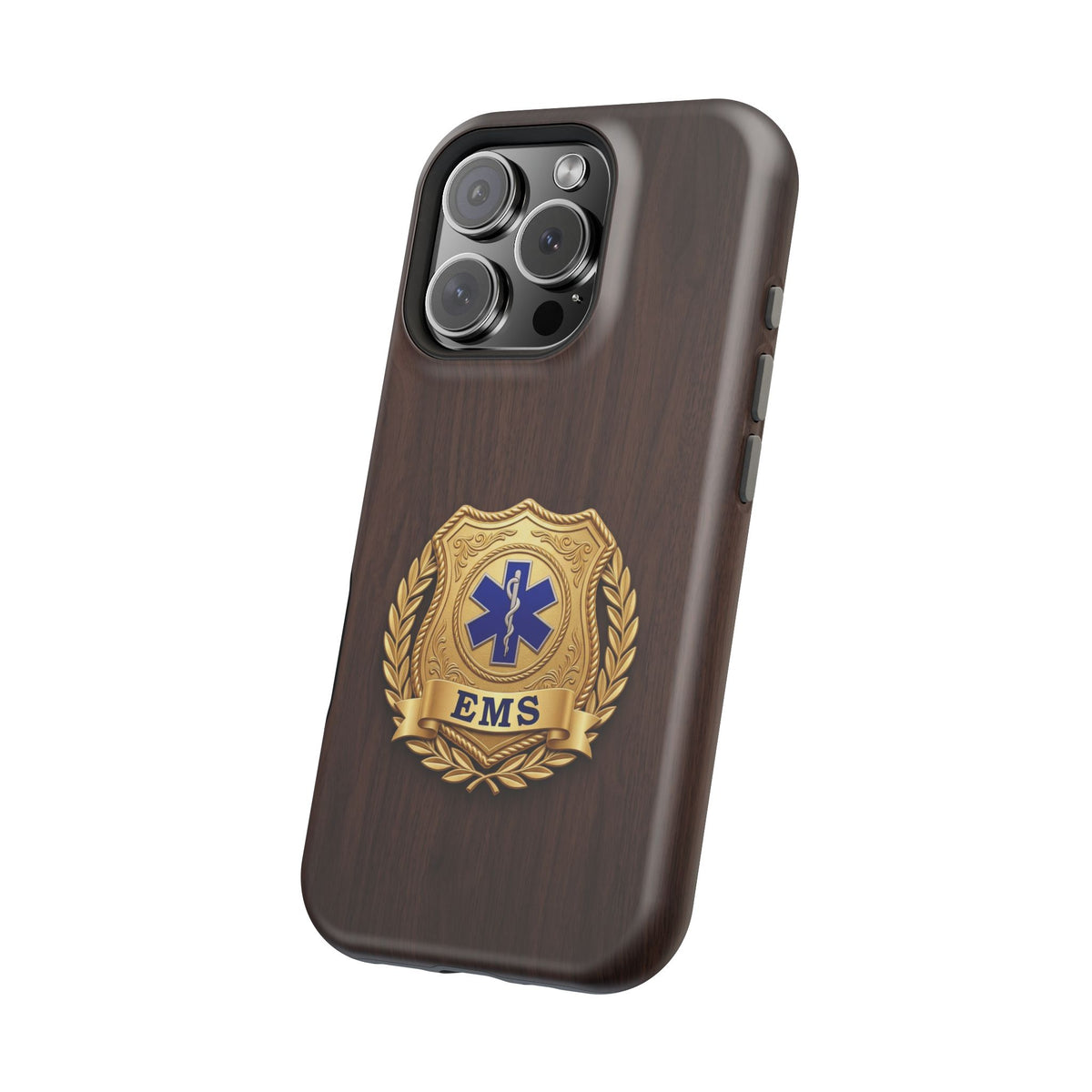 Gold EMS Laurel Badge Wood Phone Case — Magnetic Wireless Charging Cover