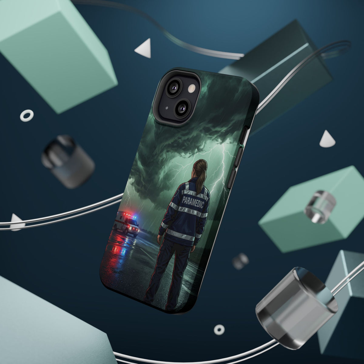 Female Paramedic Green Storm Phone Case — Magnetic Wireless Charging Cover