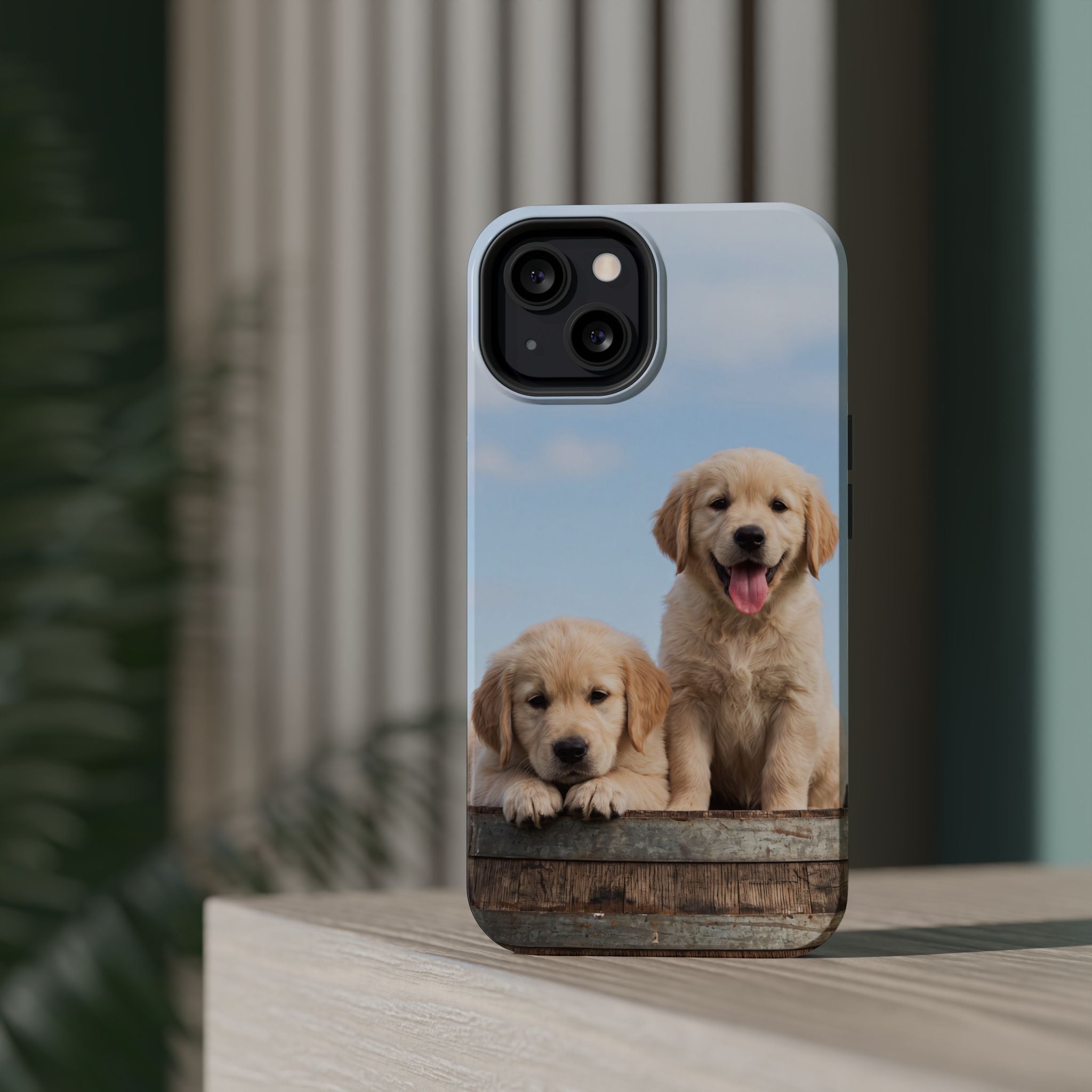 Golden Retriever Puppy Duo Phone Case — Impact-Resistant Wireless Charging Cover