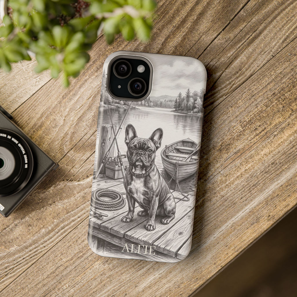 Personalized French Bulldog Lakeside Dock Phone Case — Wireless Charging Cover