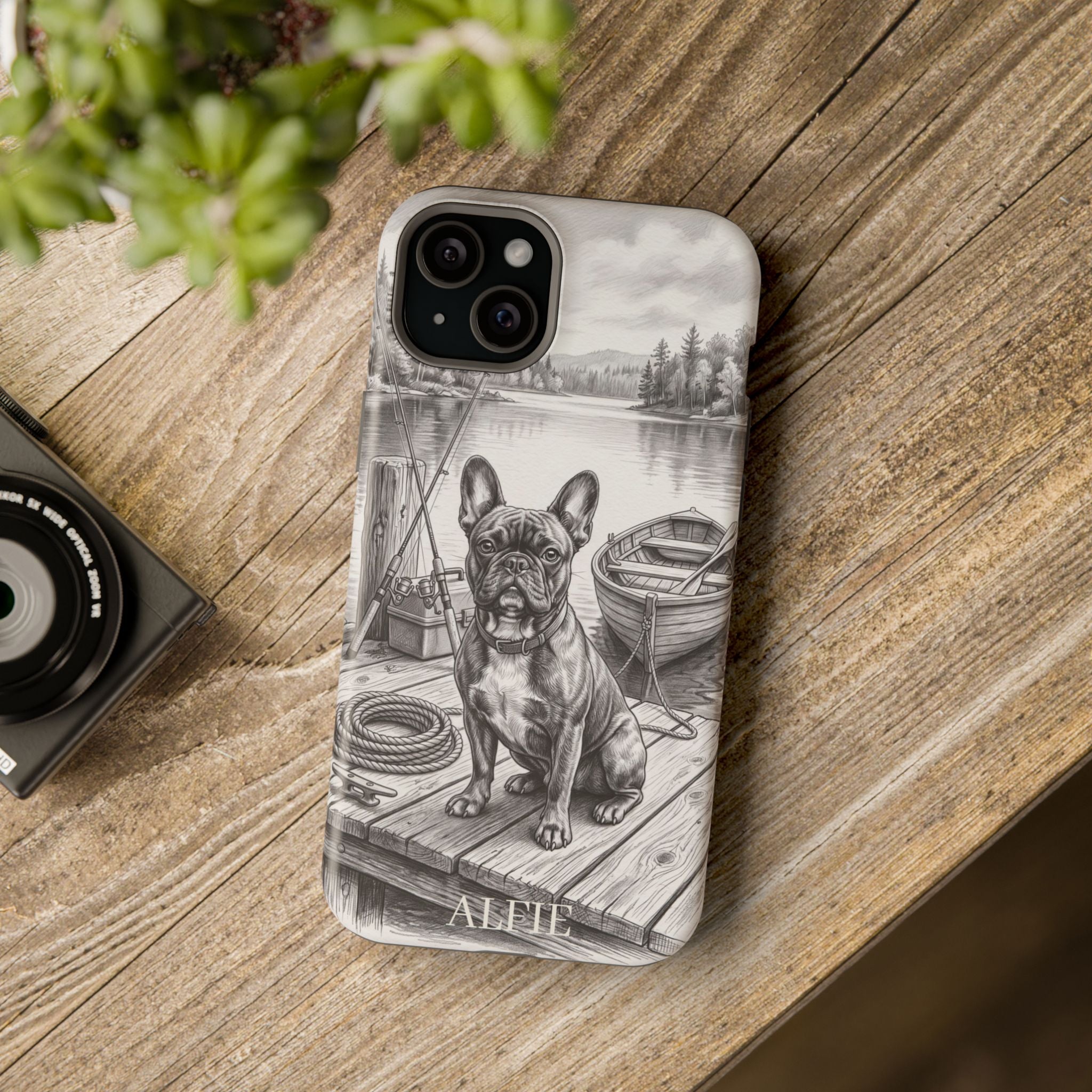 Personalized French Bulldog Lakeside Dock Phone Case — Wireless Charging Cover