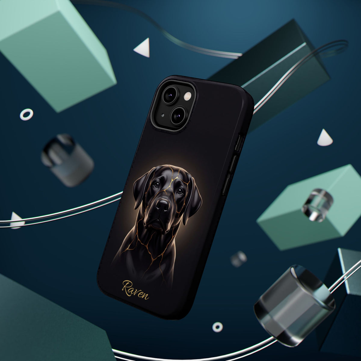 Personalized Obsidian Kintsugi Labrador Phone Case — Tough Magnetic Case with Wireless Charging