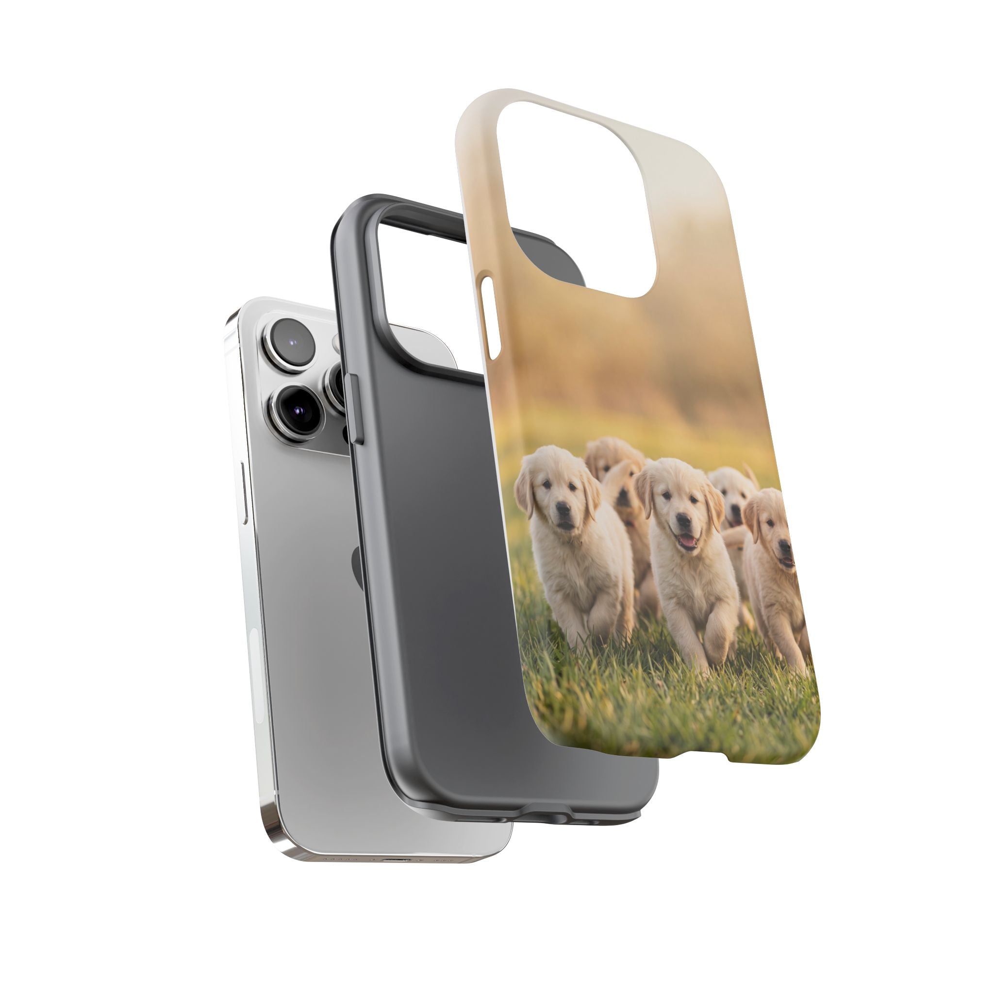 Golden Retriever Puppies Phone Case | Playful Puppy Pack Running in Grass | iPhone & Samsung