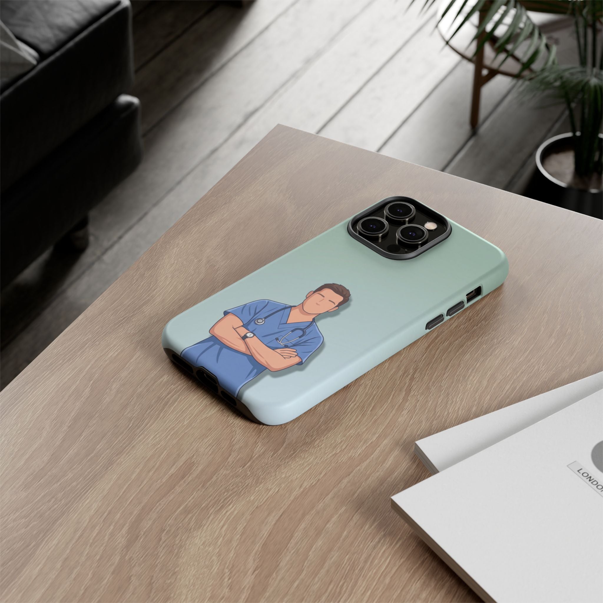 Male Nurse Phone Case | Confident Nurse in Blue Scrubs Illustration | iPhone & Samsung