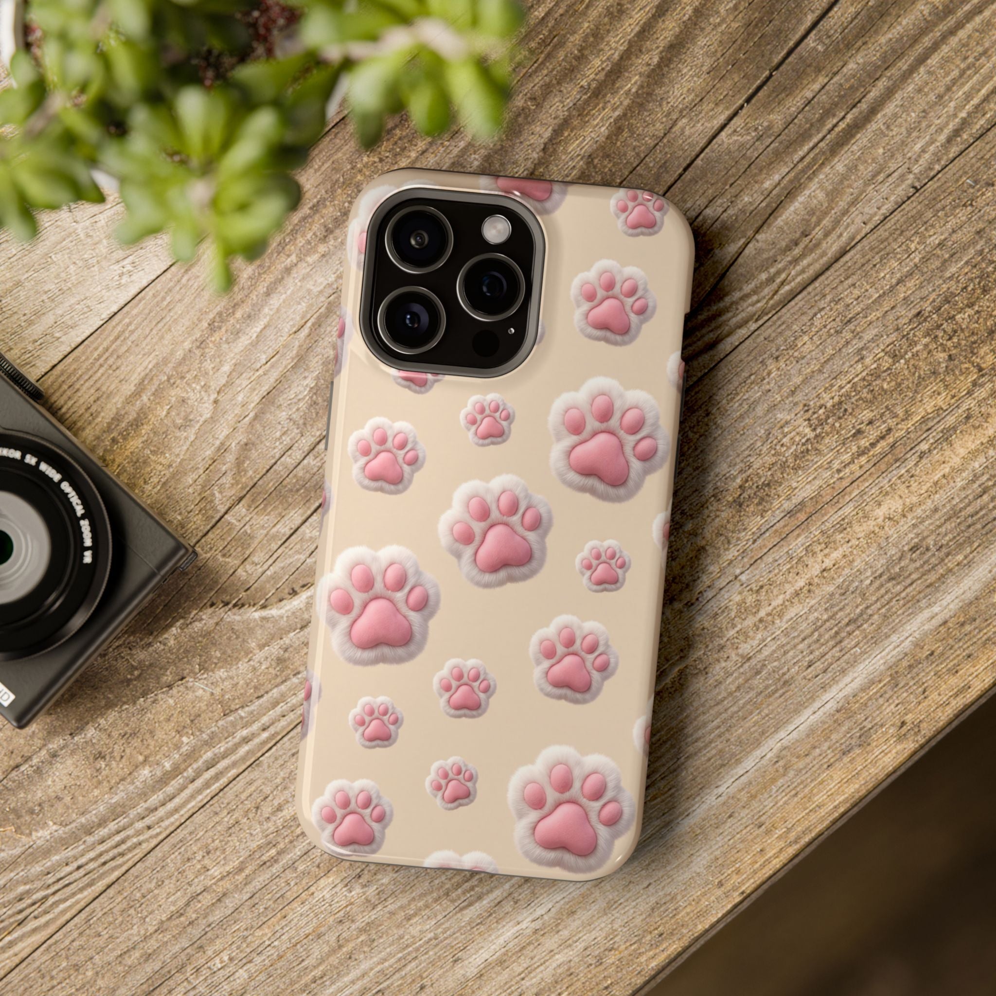 Pink Paw Print Phone Case — Impact-Resistant Wireless Charging Cover