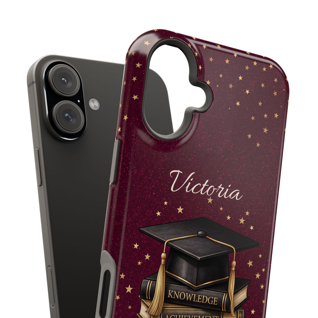 Graduation Cap & Books Personalized Teacher Phone Case — Wireless Charging Cover