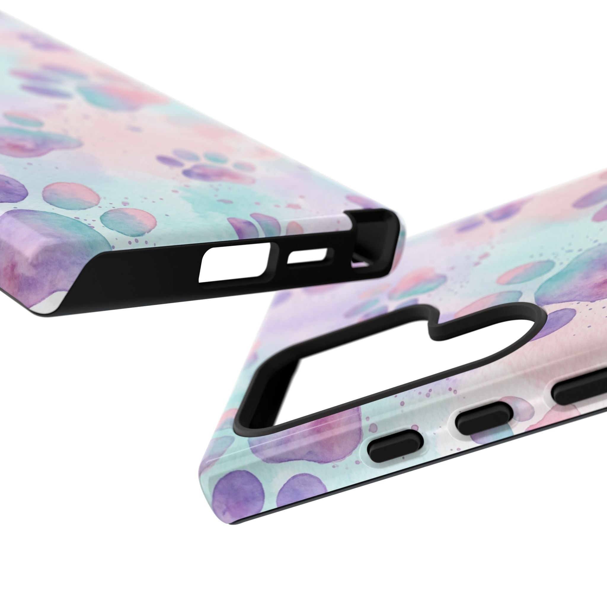Watercolor Paw Print Phone Case | Pastel Purple, Teal & Pink Artistic Pattern | Samsung & iPhone
