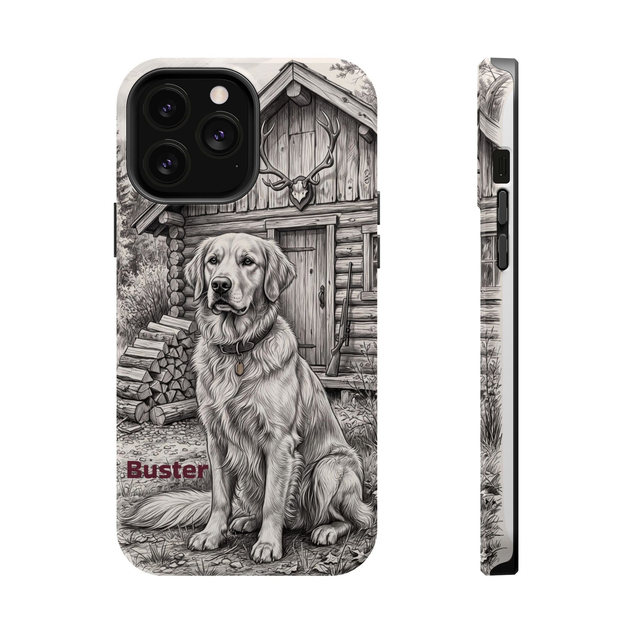 Personalized Golden Retriever Cabin Porch Phone Case — Wireless Charging Cover