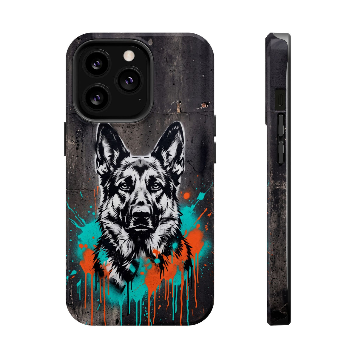 German Shepherd Phone Case | Graffiti Street Art — Tough Magnetic Case with Wireless Charging