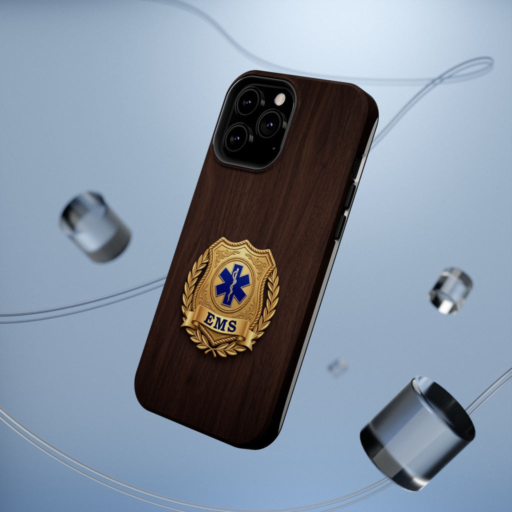Gold EMS Laurel Badge Wood Phone Case — Magnetic Wireless Charging Cover