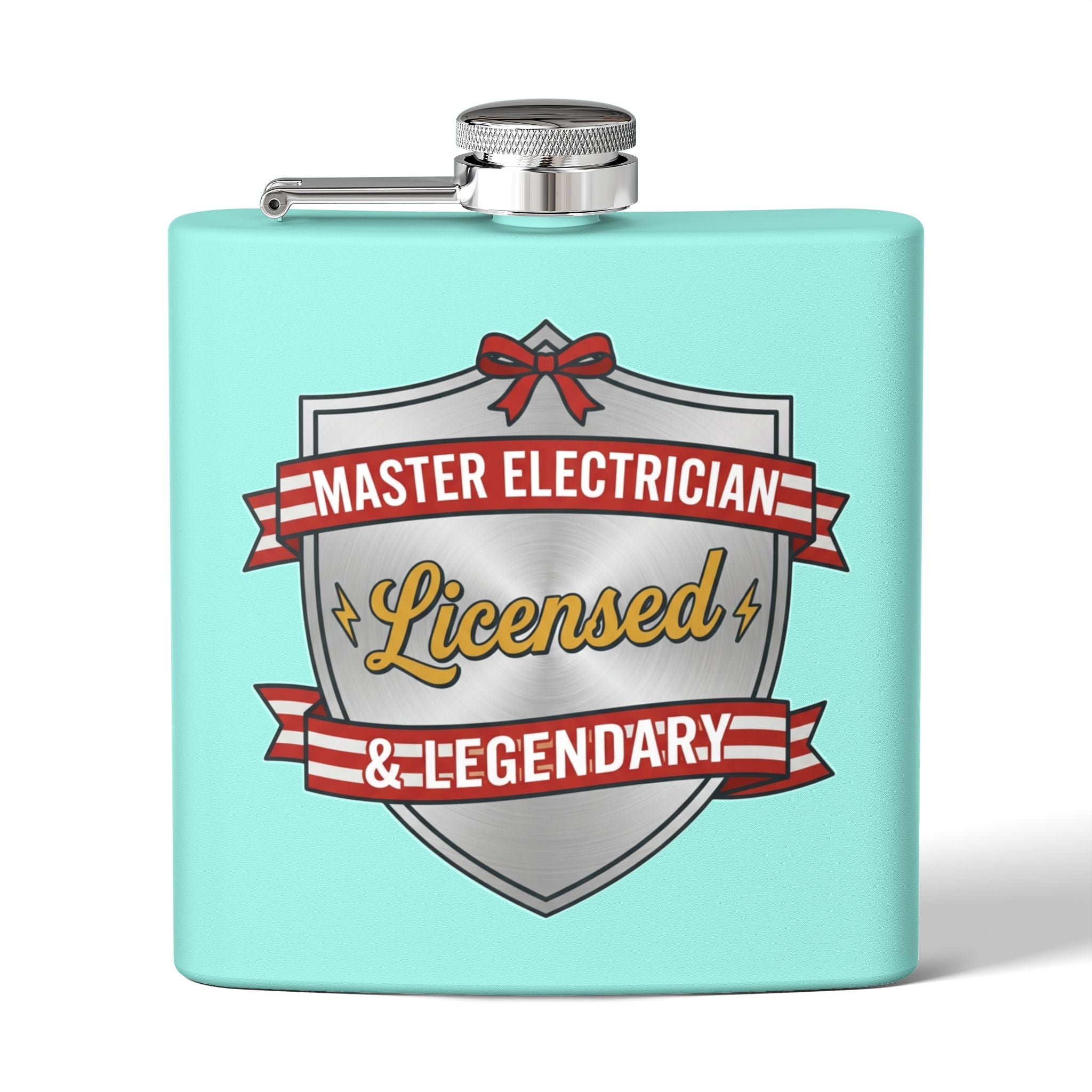 Flask — "Master Electrician: Licensed & Legendary" (Shield Badge) 6oz Stainless Steel Hip Flask